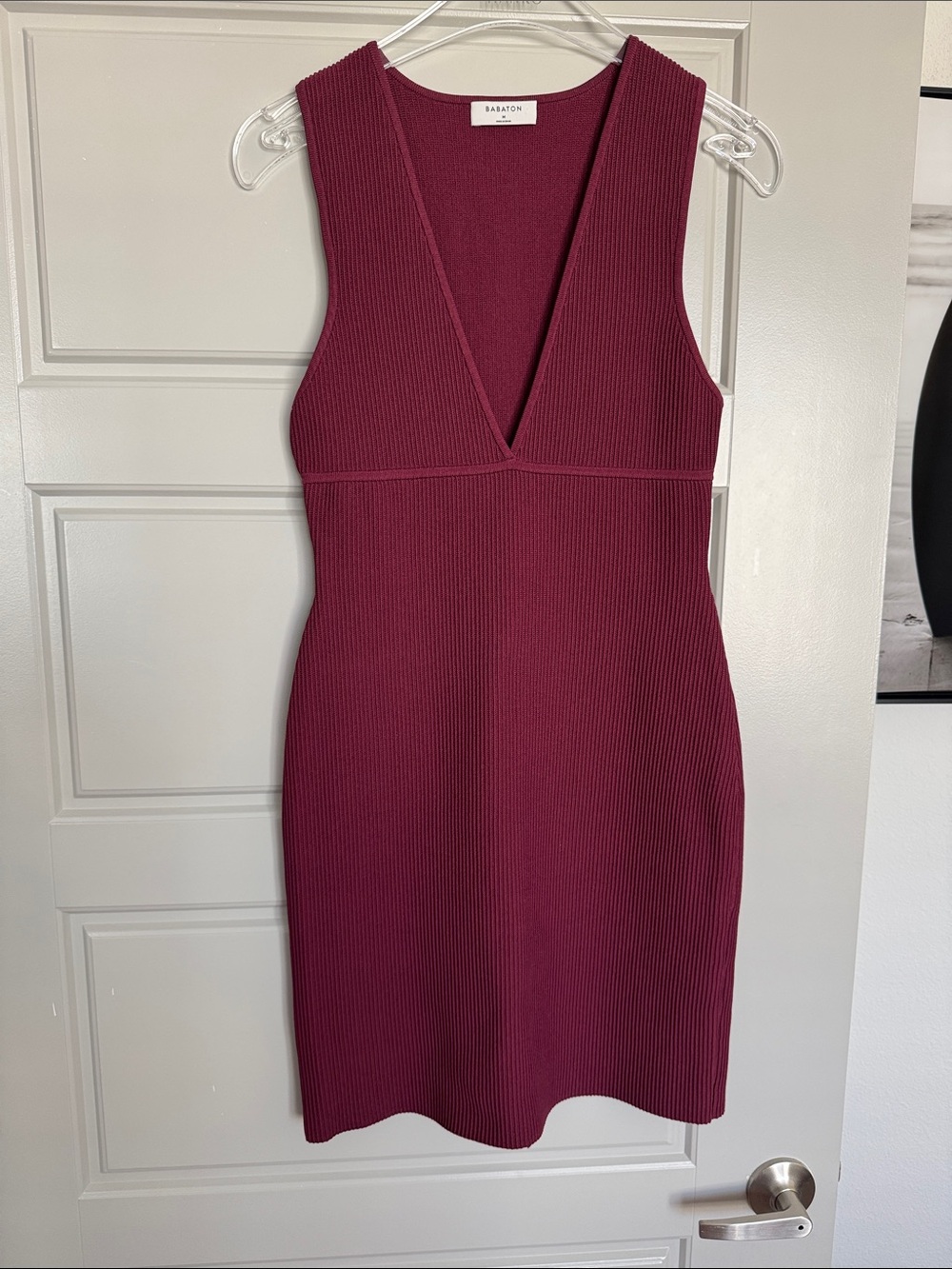 NWOT BABATON Deep V Neck Sculpt Knit Dress, M